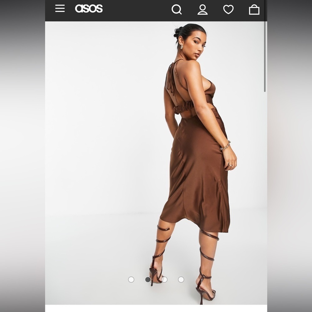 ASOS DESIGN halter satin midi dress with keyhole detail in chocolate size 4 BNWT